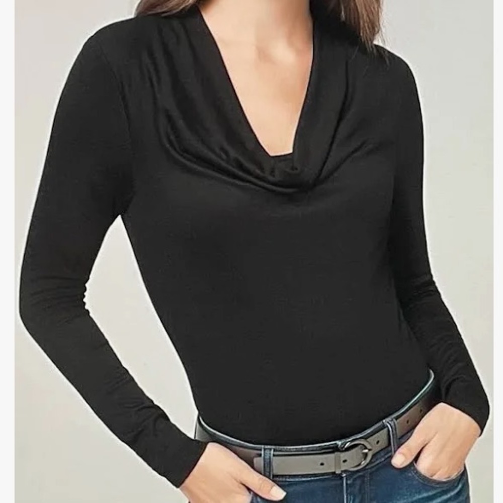 White House Black Market Black Draped Neck Jersey XL NWT